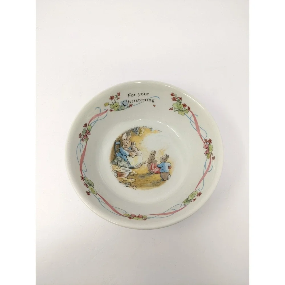 Vintage Beatrix Potter Peter Rabbit Christening 3-Piece Child Dish Set Cup Bowl